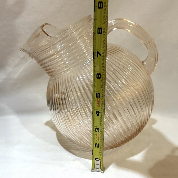 VTG Hazel Atlas Pink Glass Ribbed Ball Orb Pitcher 80 oz Ice Guard Lip Spout - Picture 2 of 7